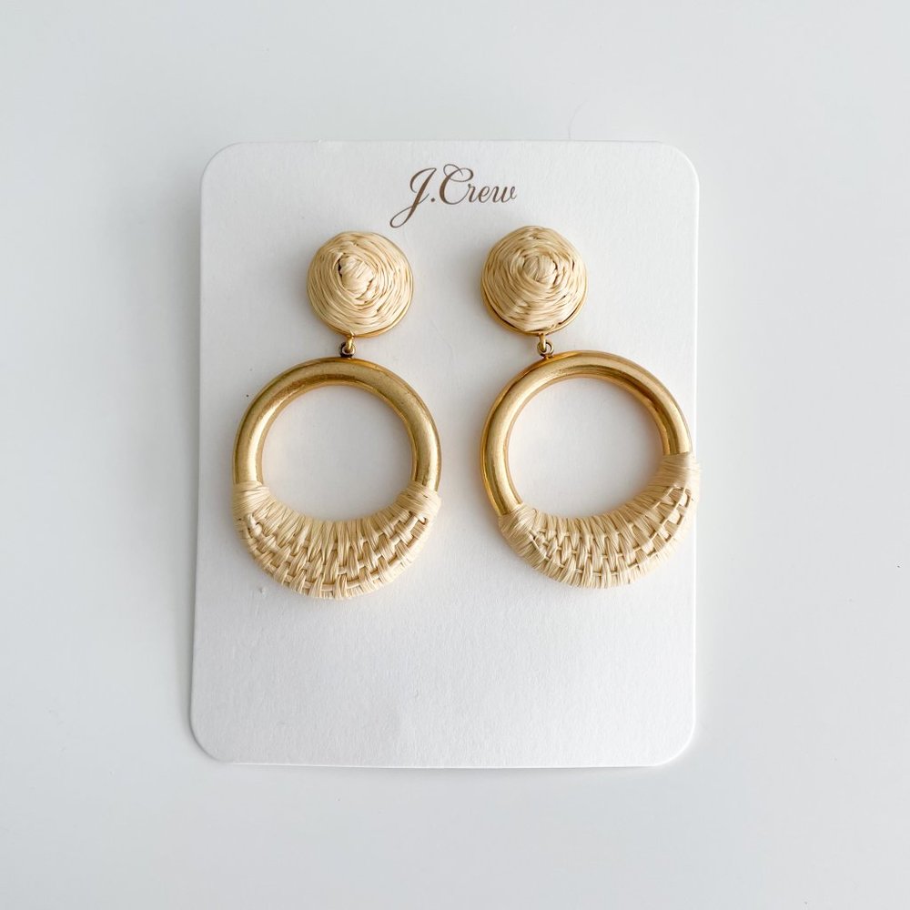 J. Crew Faux-Raffia-Wrapped Hoop Earrings (Natural) - Picture 3 of 3